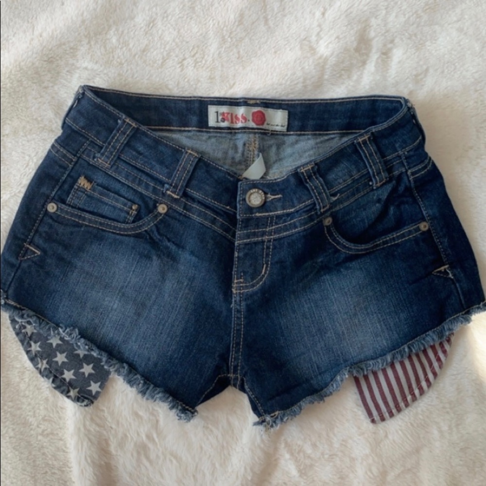 First Kiss American Flag 4th of July Denim Shorts